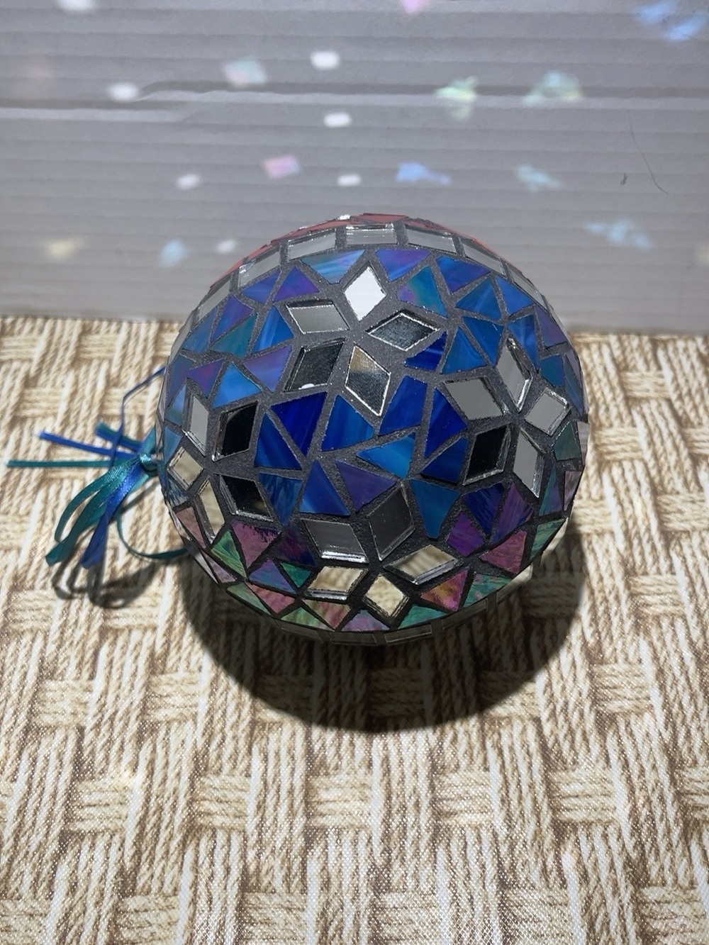 Mosaic Mirrored Glass Hanging Ball Suncatcher Blue Purple Teal Geometric Decor